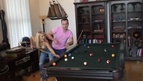 Laura Bentley bends over a pool table for a nasty fuck