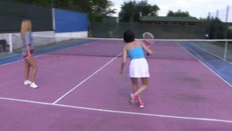 Big boobs slut engages her tennis opponent in a steamy lesbian act
