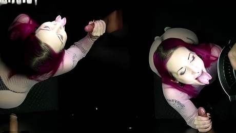 Pink haired chick Lady Laz on her knees blowing a black man