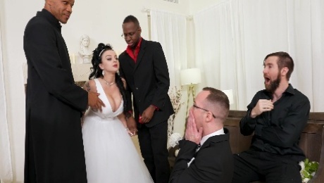 Busty nude MILF gets laid with a bunch of black dudes on her wedding day