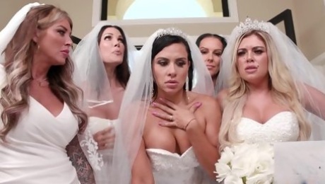 Brides swap the same dick between their tight holes in insane positions