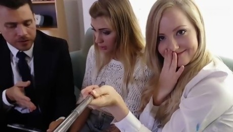 Amazing job interview with 2 blonde girls