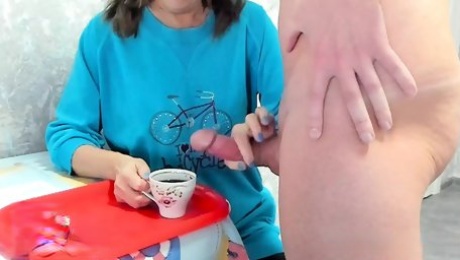 Stepmom drinks coffee with stepson's sperm massive cumshot taboo fetish