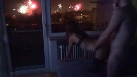 Cutie fucked in front of window during new year's eve fireworks - Sweet Minnie