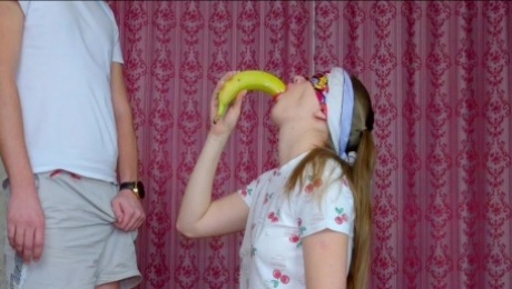 Step Brother tricked his sister when she passed a challenge with food and seduce her/ BLOWJOB/ TABOO